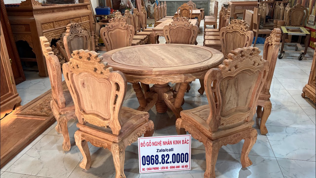bộ bàn ghế ăn 8 ghế 1 bàn mẫu luis hoàng gia gỗ hương đá - Đồ Gỗ Nghệ Nhân Kinh Bắc