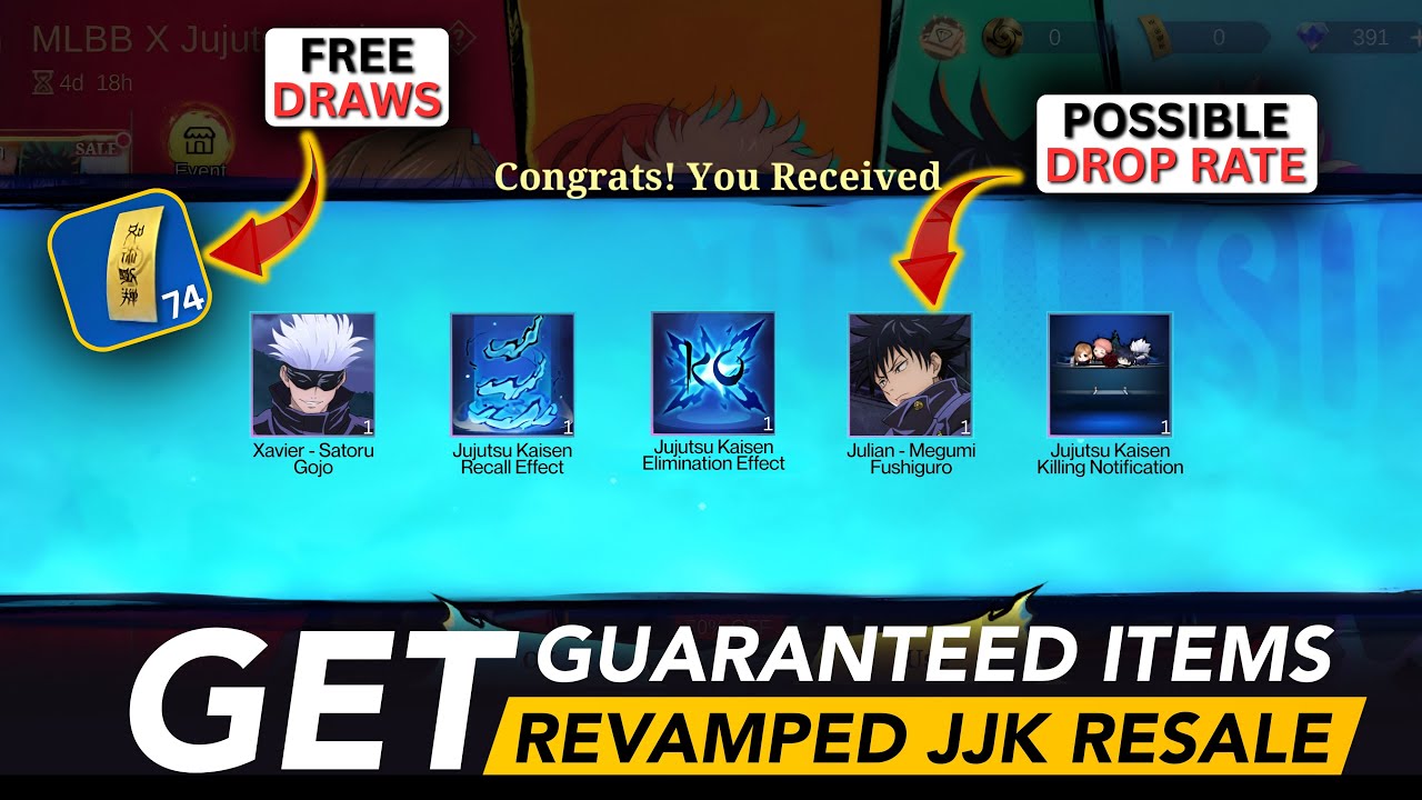  74 FREE TOKENS FOR REVAMPED MLBB x JUJUTSU KAISEN RESALE| DROP RATES & COMPLETE EVENT DETAILS
