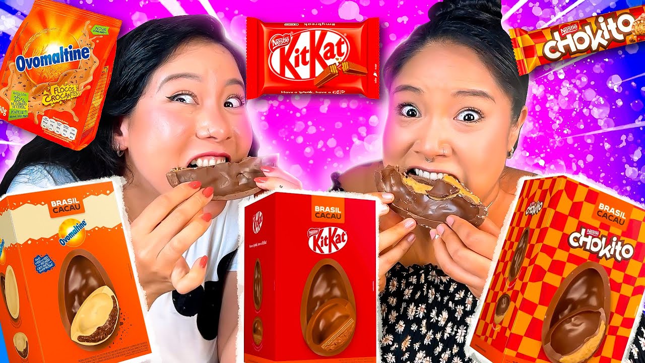 PROVANDO OVOS DE PÁSCOA DE CHOKITO, KITKAT E CHOKITO | Blog das irmãs