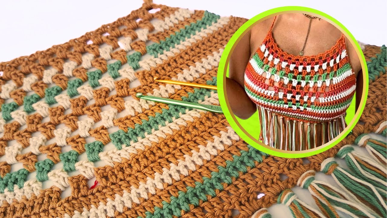 🌈Cómo tejer lindo top  a crohet paso a paso! A medida!!!💚Pinterest Inspiración.