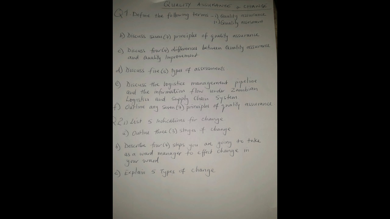 Quality Assurance & Change- Nursing leadership & Mgt GNC-ZAMBIA