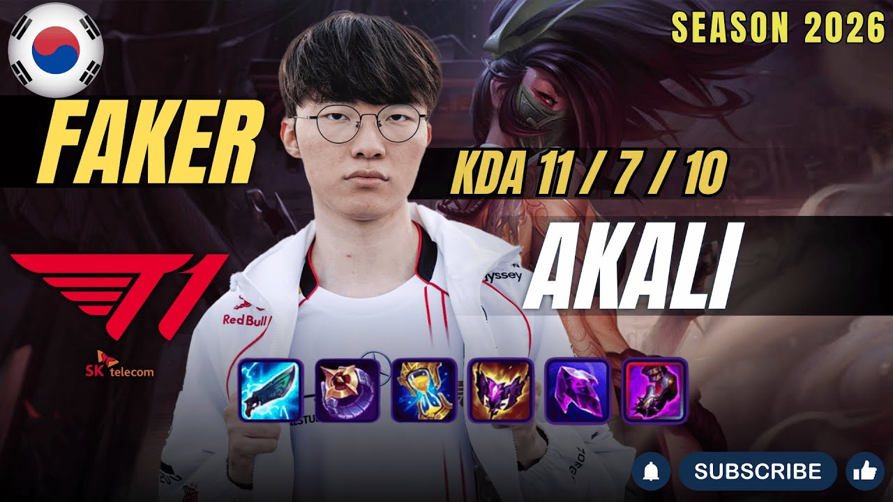 T1 Faker AKALI vs RENEKTON Mid - Patch 26.1 KR Ranked | lolrec