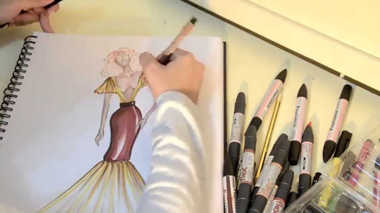 فيديو لتعلم رسم المانيكان تصميم الازياء  fashion Illustrations design and coloring silk