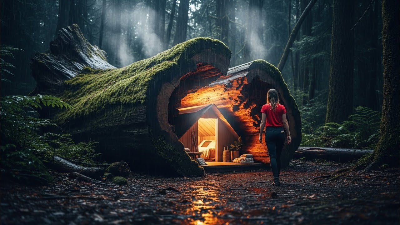 I Built a Secret Modern Shelter Inside a Giant Tree (Start to Finish)