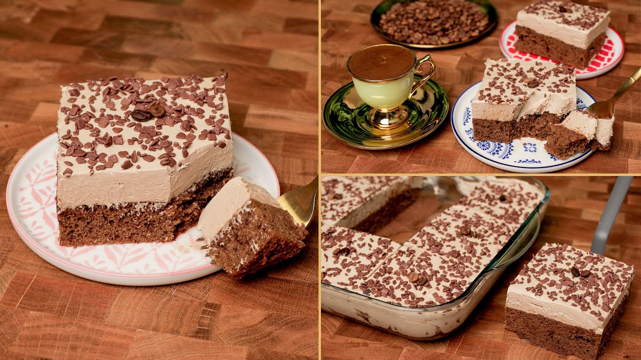 كيكة ال 7 ملاعق 🥄 كيكة اقتصادية بدون خلاط ب حبتين بيض كيكة النسكافيه لذاذة حتى اخر قطعة