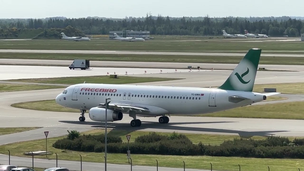 Freebird AirlinesAirbus A320 TC-GMA - Pushback, Taxi & Takeoff Billund Airport EKBI