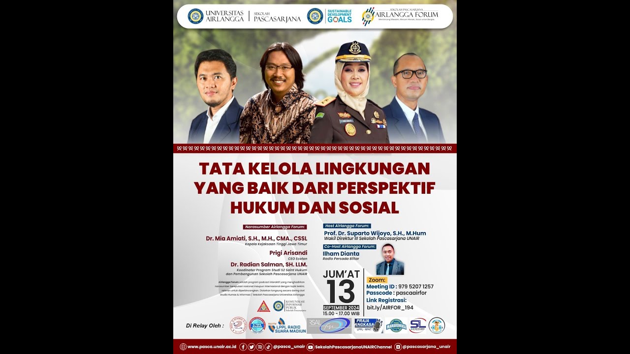 AIRFOR 13/09/2024 : TATA KELOLA LINGKUNGAN YANG BAIK DARI PERSPEKTIF HUKUM DAN SOSIAL