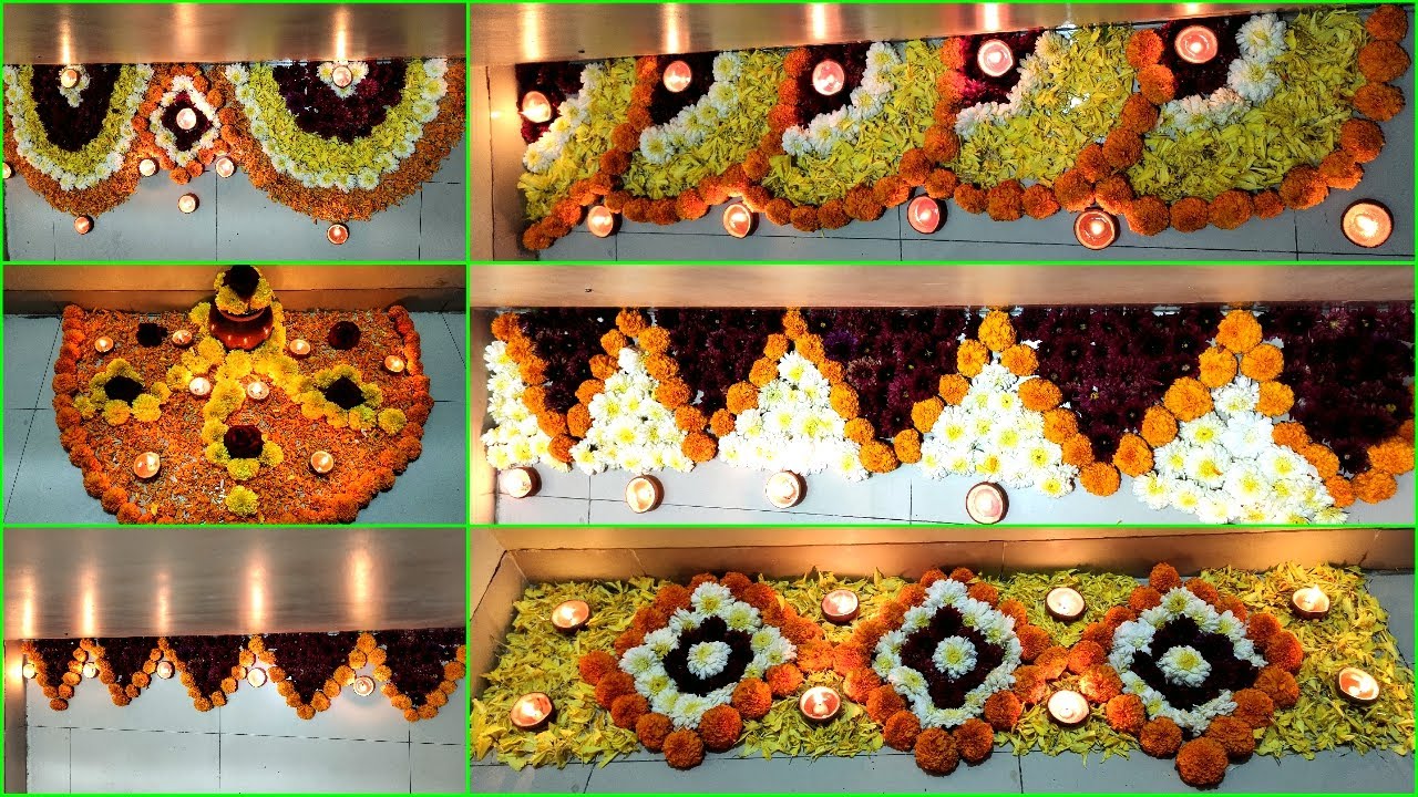 6 Easy Diwali Rangoli Designs with Flowers | Border Flower Rangoli | Diwali Flower Decoration Ideas