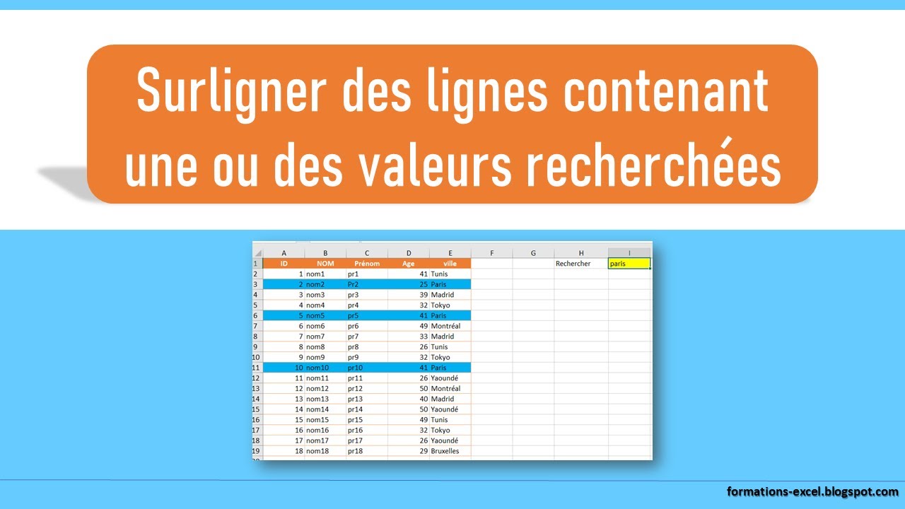 Surligner des lignes contenant une valeur recherchée sous Excel