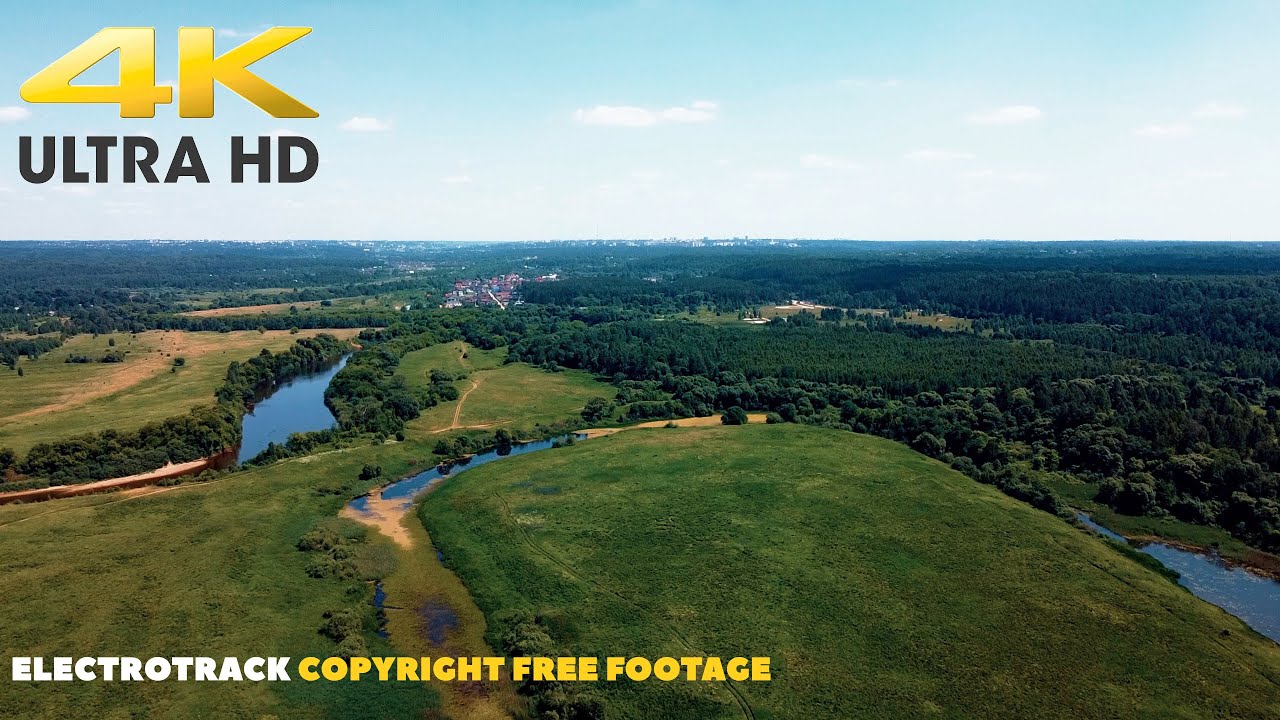 Aerial view Beautiful Nature River Blue Sky Background video 4K | NO Copyright Drone Footage