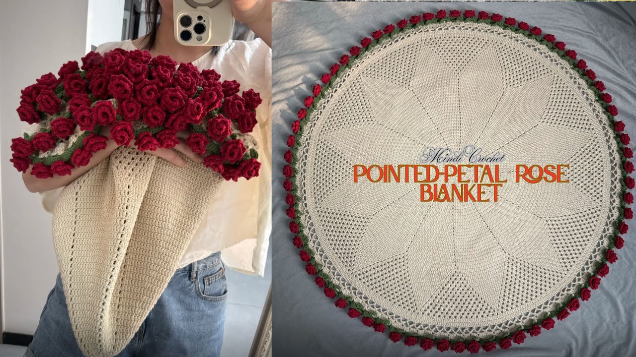 [ENG SUB] How To Crochet Pointed-Petal Rose Blanket | FREE EASY Tutorial For Beginners Step by step