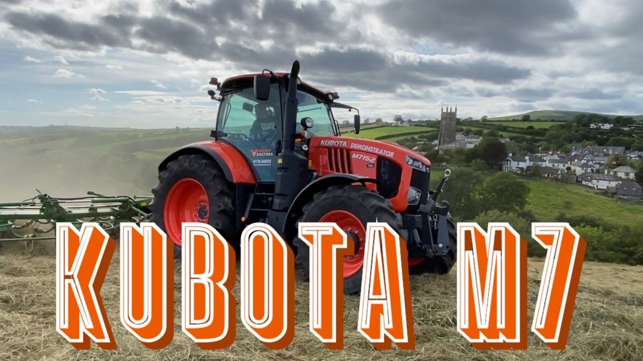 Kubota M7 tractor turning grass and topping weeds. Episode 94