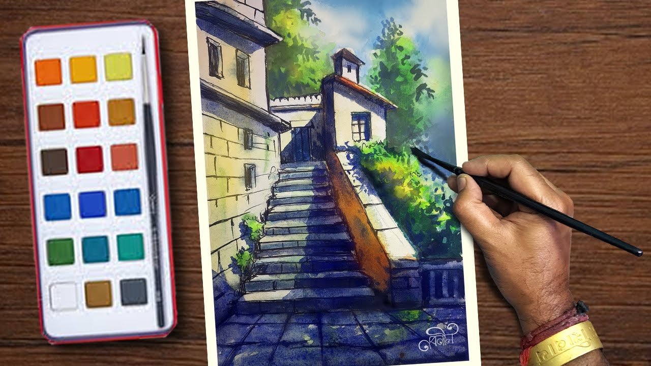 Easy Watercolor painting for beginners | How to paint landscape using watercolor painting