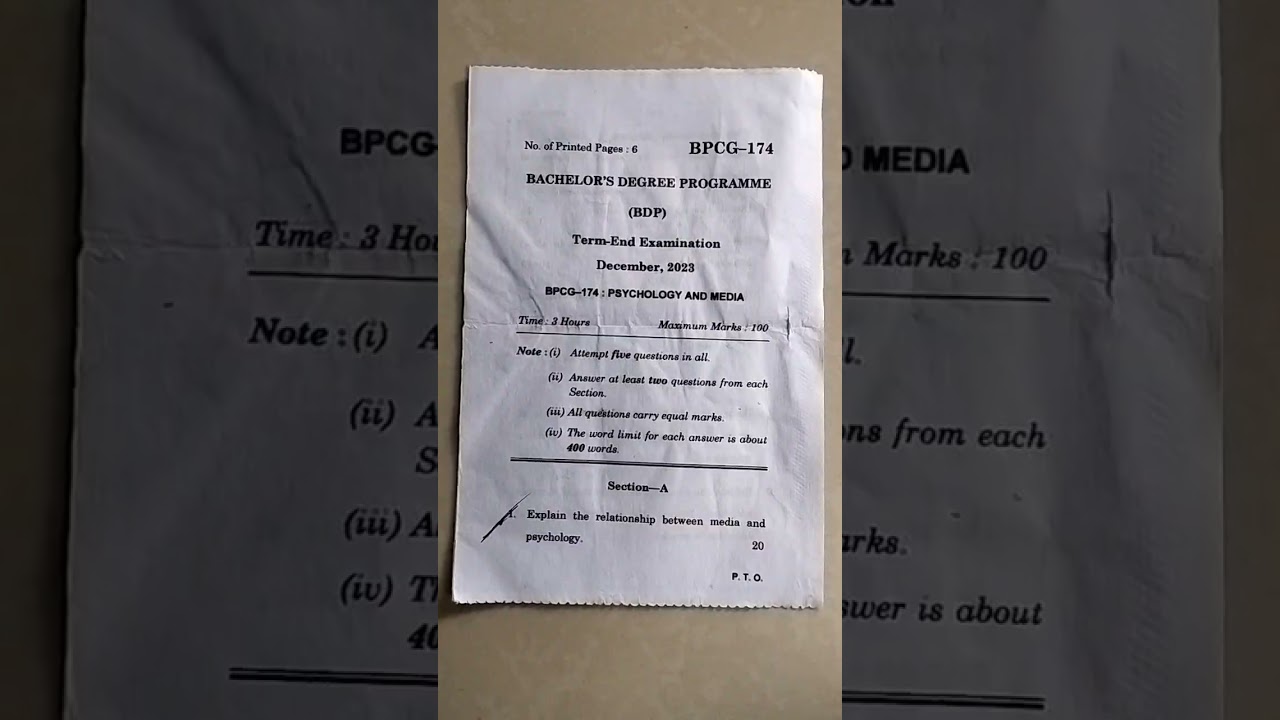 BPCG-174 Psychology and media previous year question paper # IGNOU #Dec 2023 term exam # BA(honours)