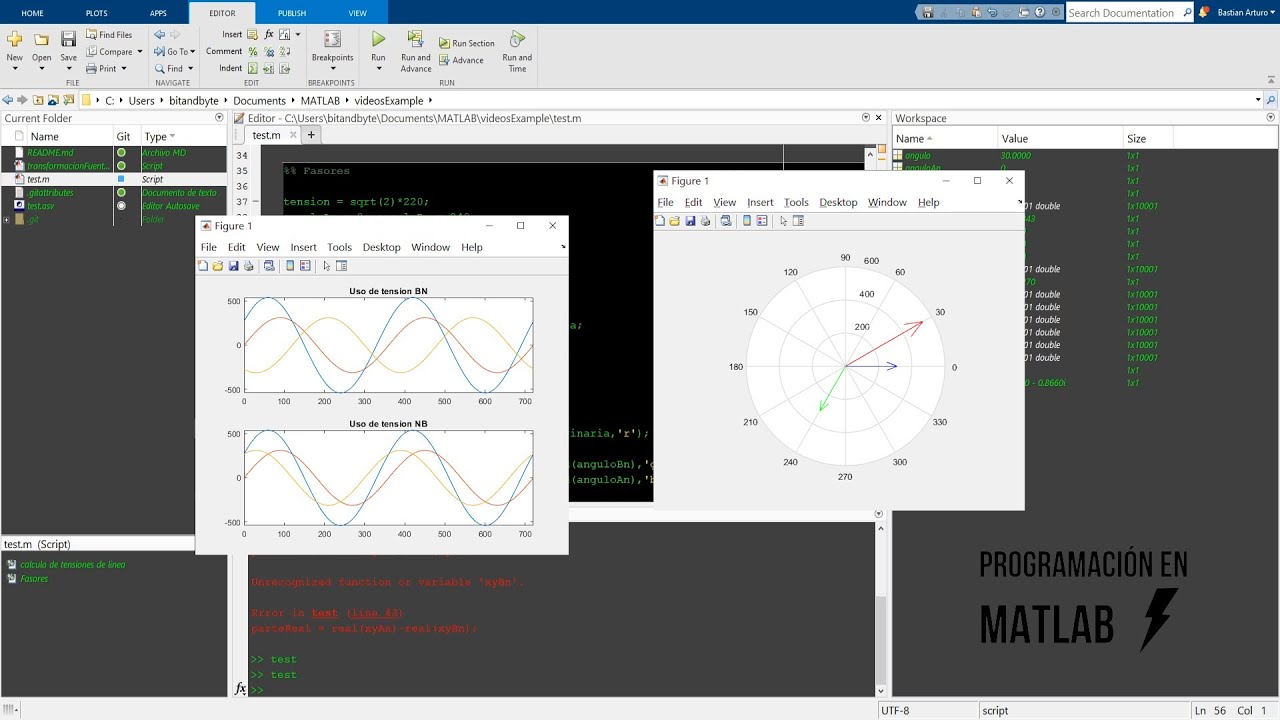 1- Programación en MATLAB. Circuitos trifásicos, tensiones de fase y de linea.