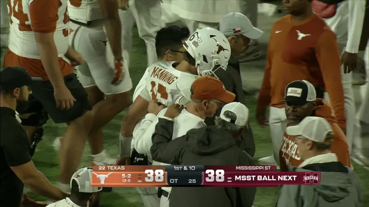 Arch Manning helped off the field in OT after apparent injury vs. Mississippi State | ESPN CFB