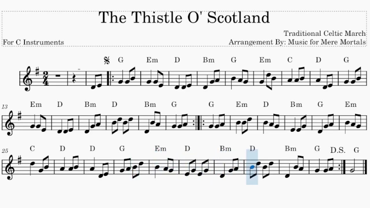 Thistle of Scotland - Celtic March - Play Along for C Instruments