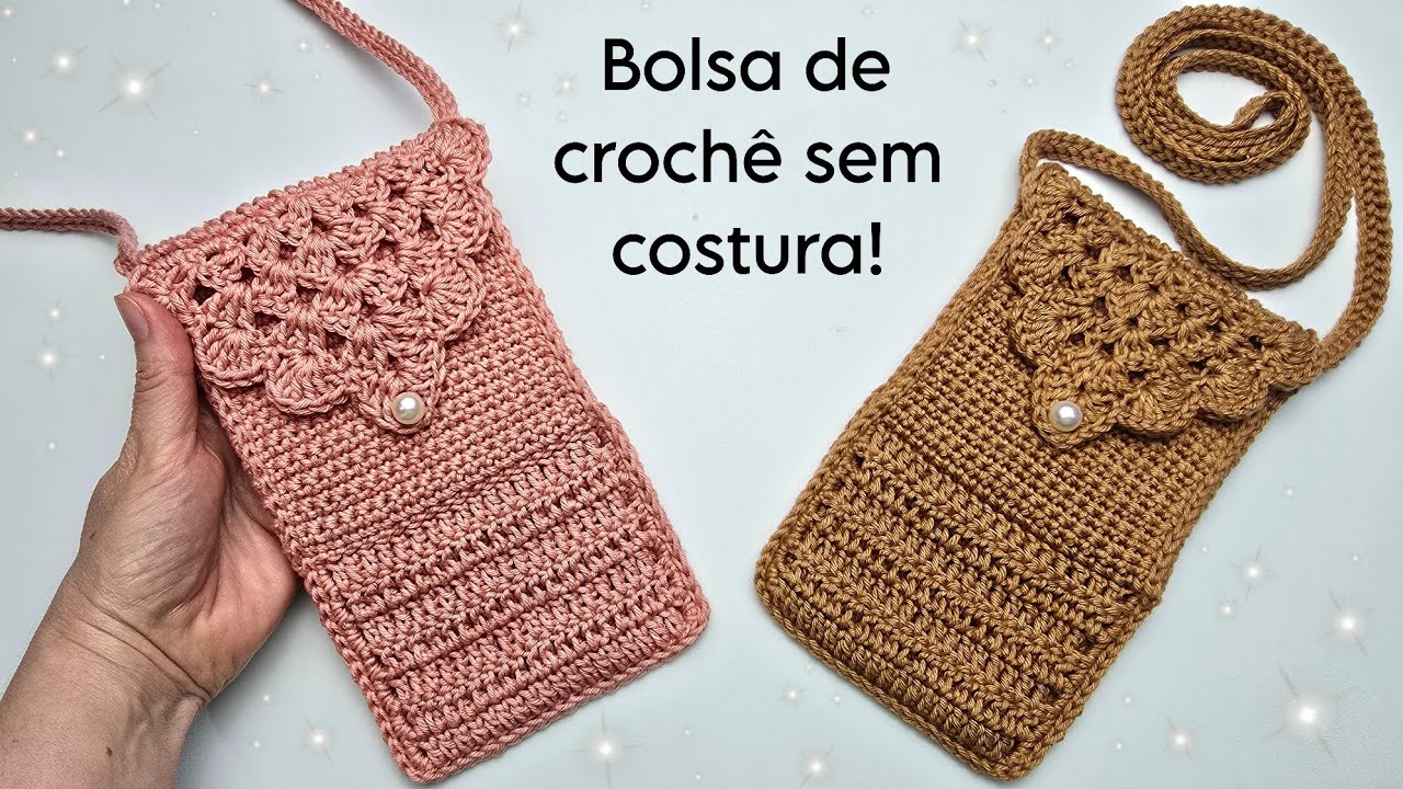 BOLSA DE CROCHÊ PARA CELULAR COM BOLSO SEM COSTURA