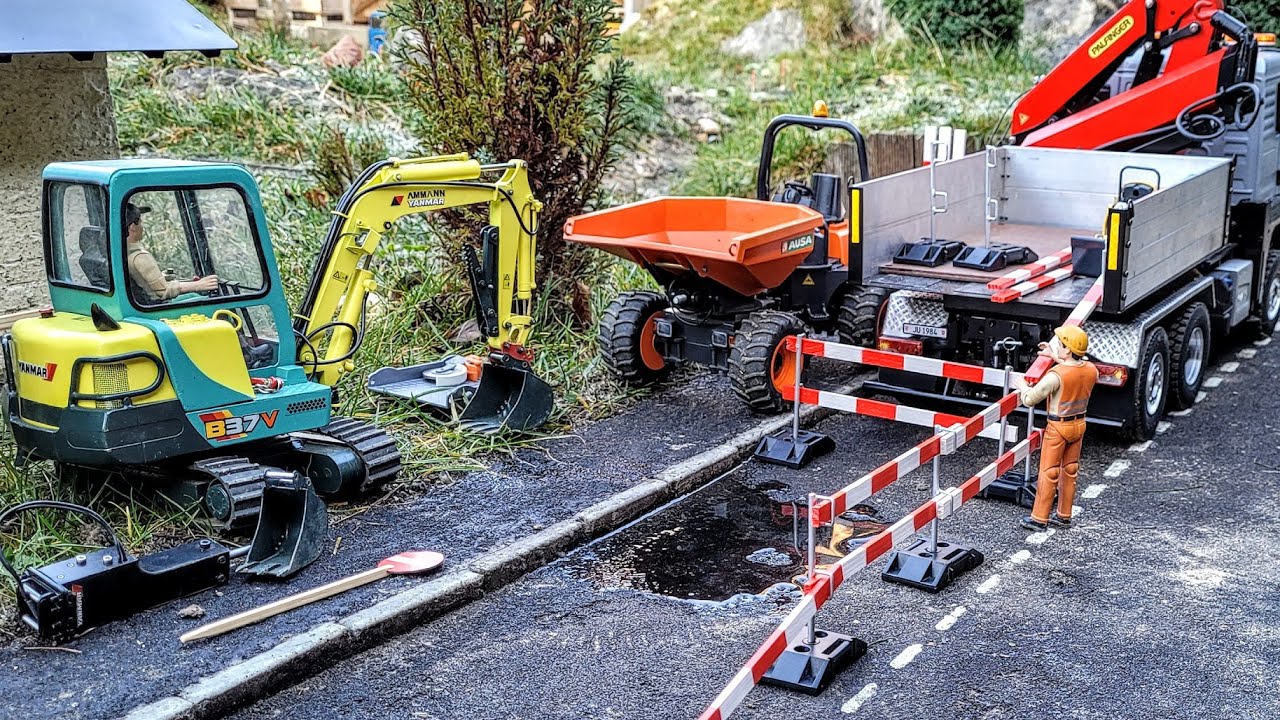 Frozen water pipe failure. Yanmar B37V, Dumper Ausa, MAN TGS Palfinger RC 1:15 Scale