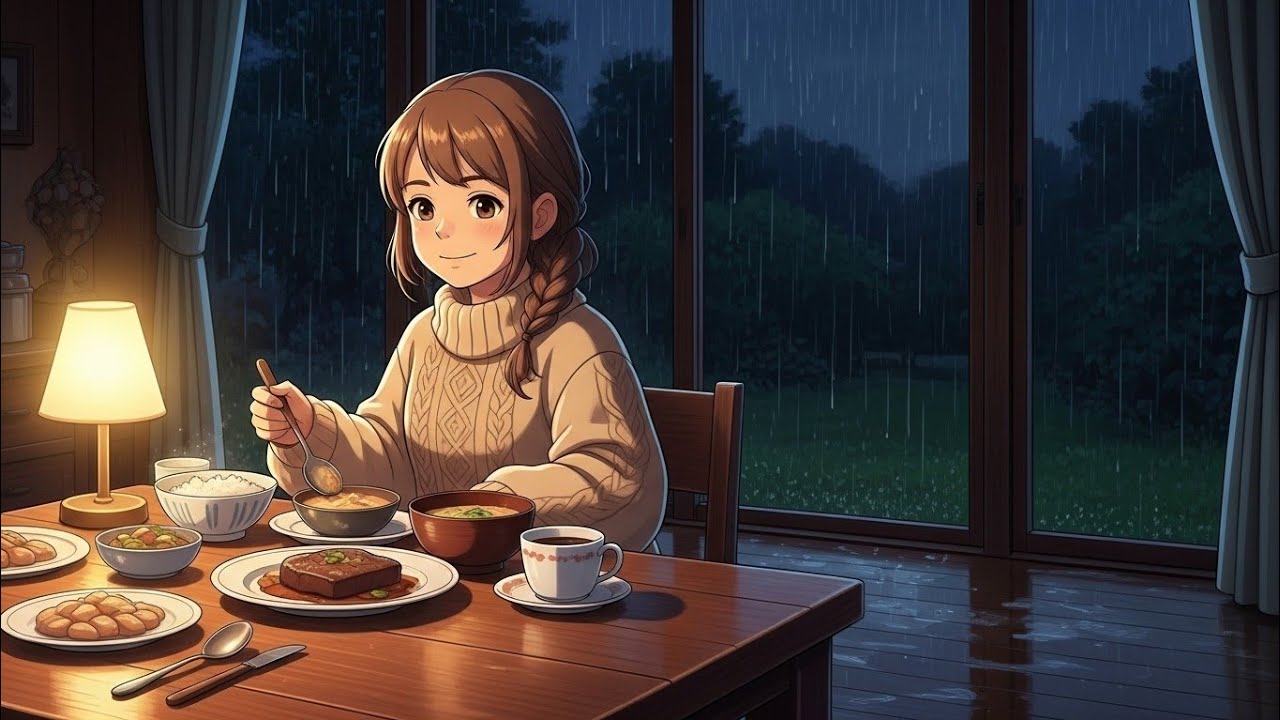 Living alone on a rainy evening | Cooking food | Ghibli style Asmr for sleep