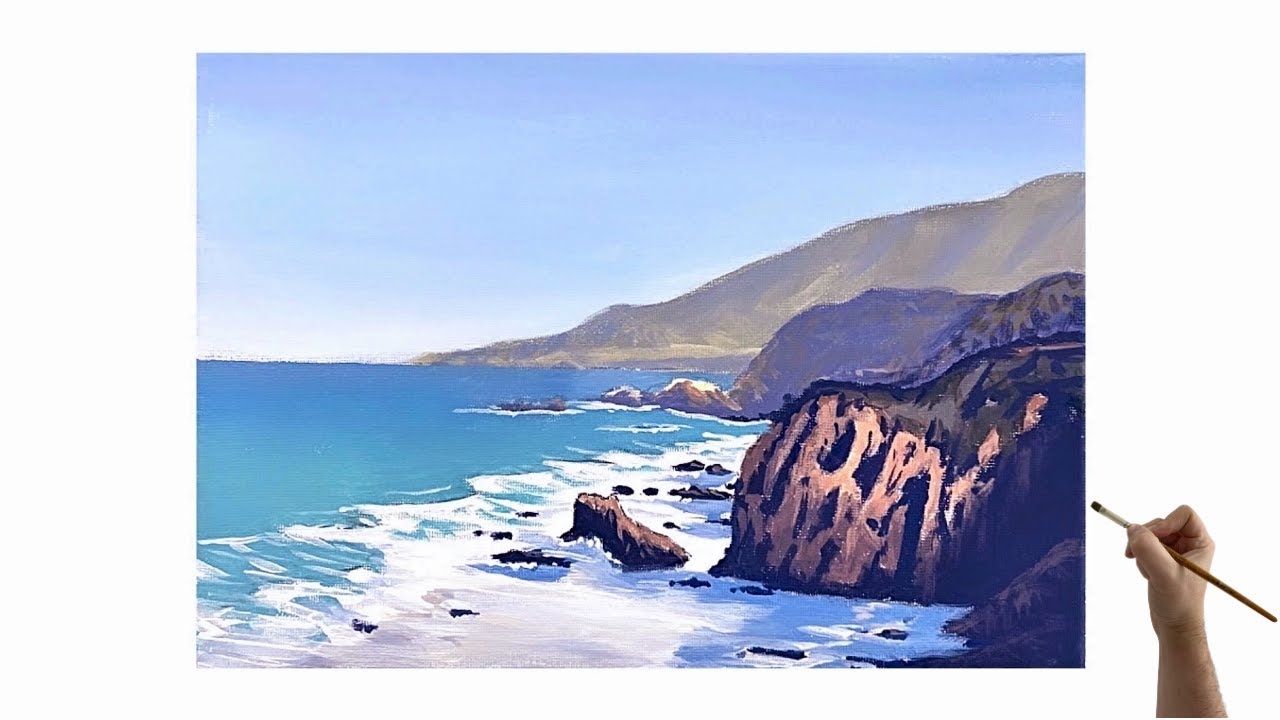Как создать глубину в живописи — Морской пейзаж на краю скалы. Учебное пособие по живописи на вер...