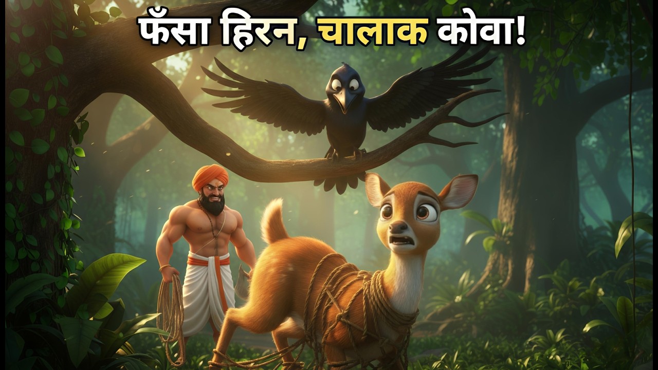 कौवा और हिरन की दोस्ती 🐦🦌 | Crow & Deer Friendship Story | Hindi 2D Moral Cartoon 🐦✨