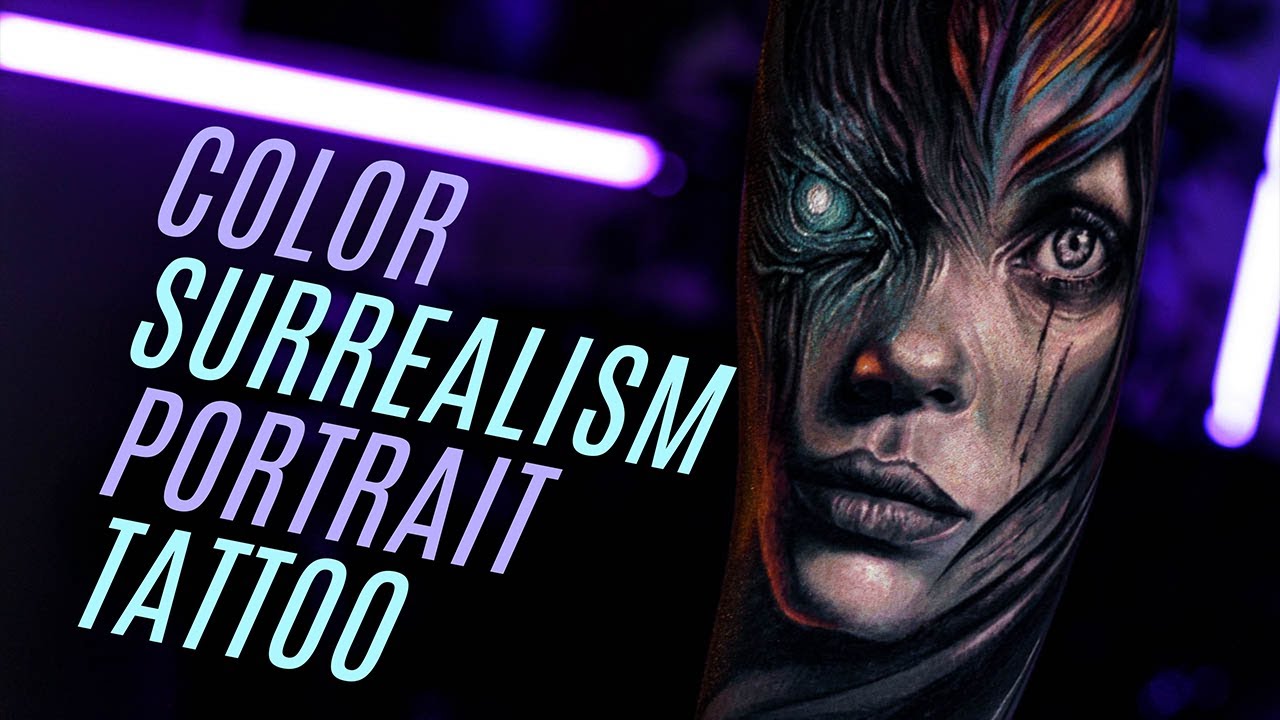 Cyberpunk Surrealism Portrait (Opaque Grey & Color) - Tattoo Timelapse