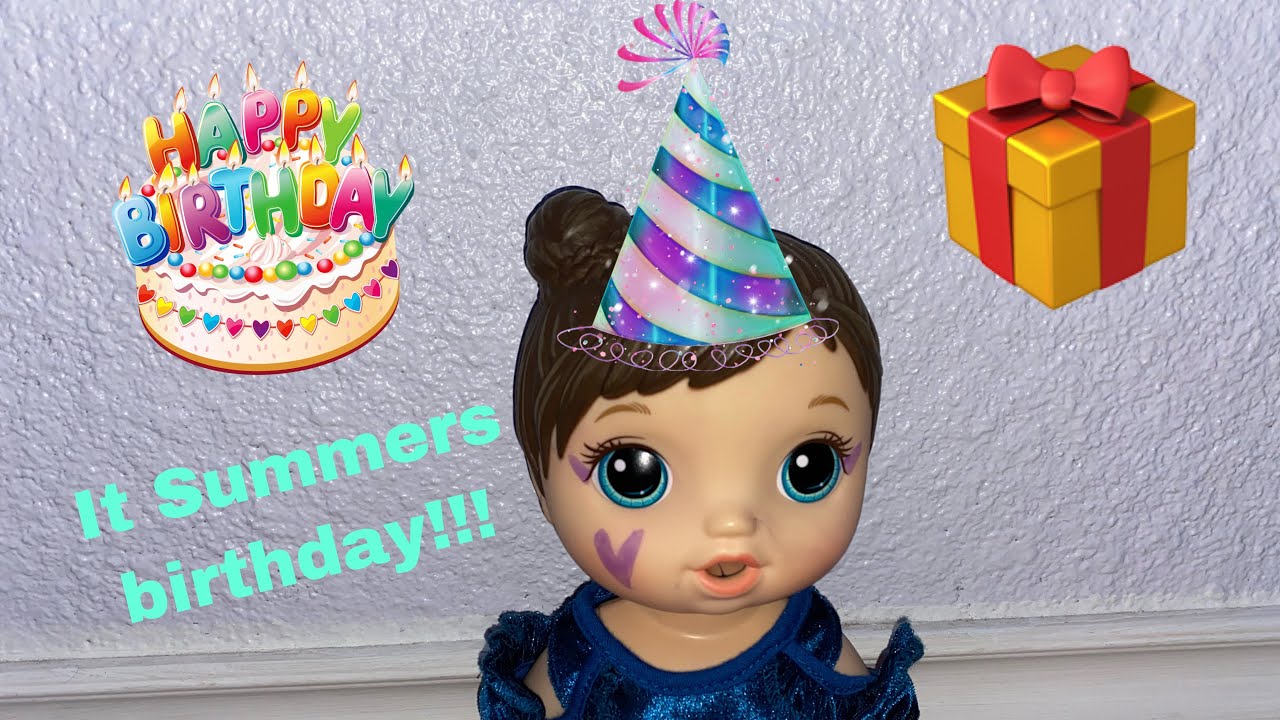 Baby Alive feeding Summer birthday cake + her opening her present
