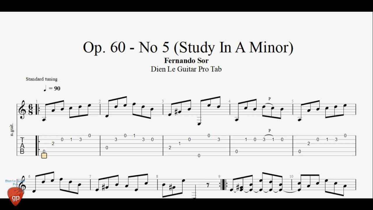 Op. 60 No. 05 Study in A Minor by Fernando Sor - Guitar Pro Tab