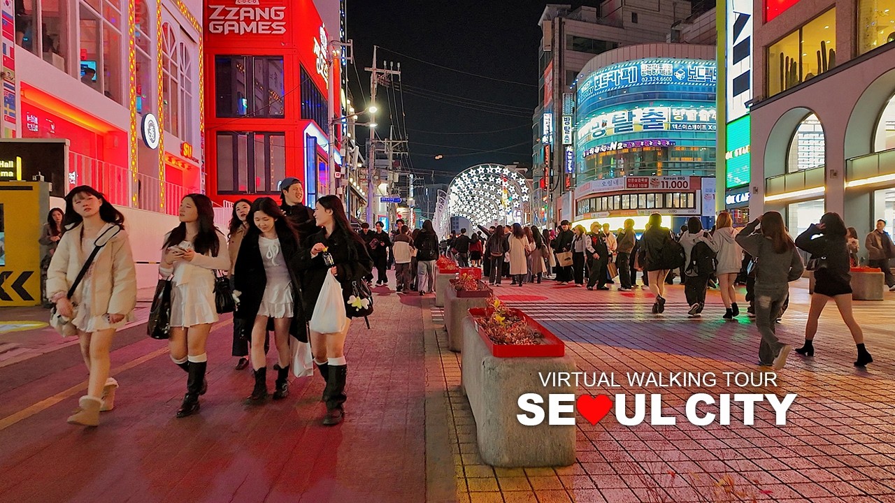 Seoul Evening Walk, Hongdae Street, Yangwha-ro, South Korea, Travel, 4K