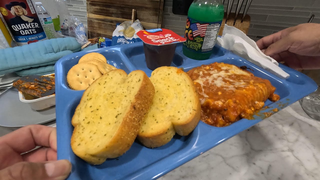 4k POV ASMR Recreating 1990s School Cafeteria Lunch Lasagna, Garlic Bread