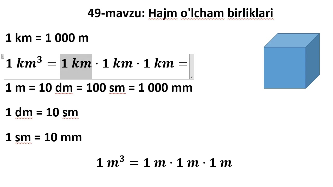 49 - mavzu: Hajm o'lcham birliklari