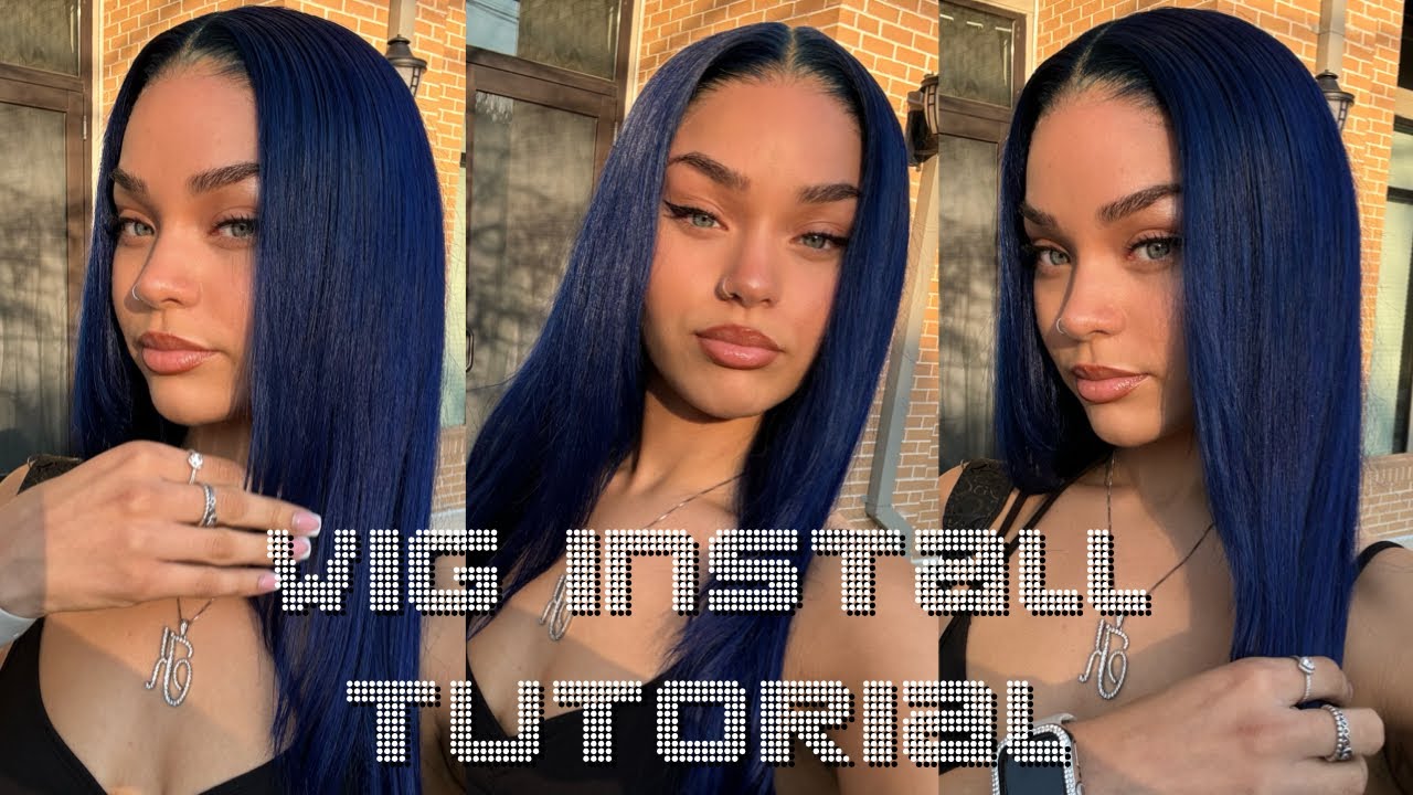 Eullair Dark Blue Straight Wig Install & Styling Tutorial 26