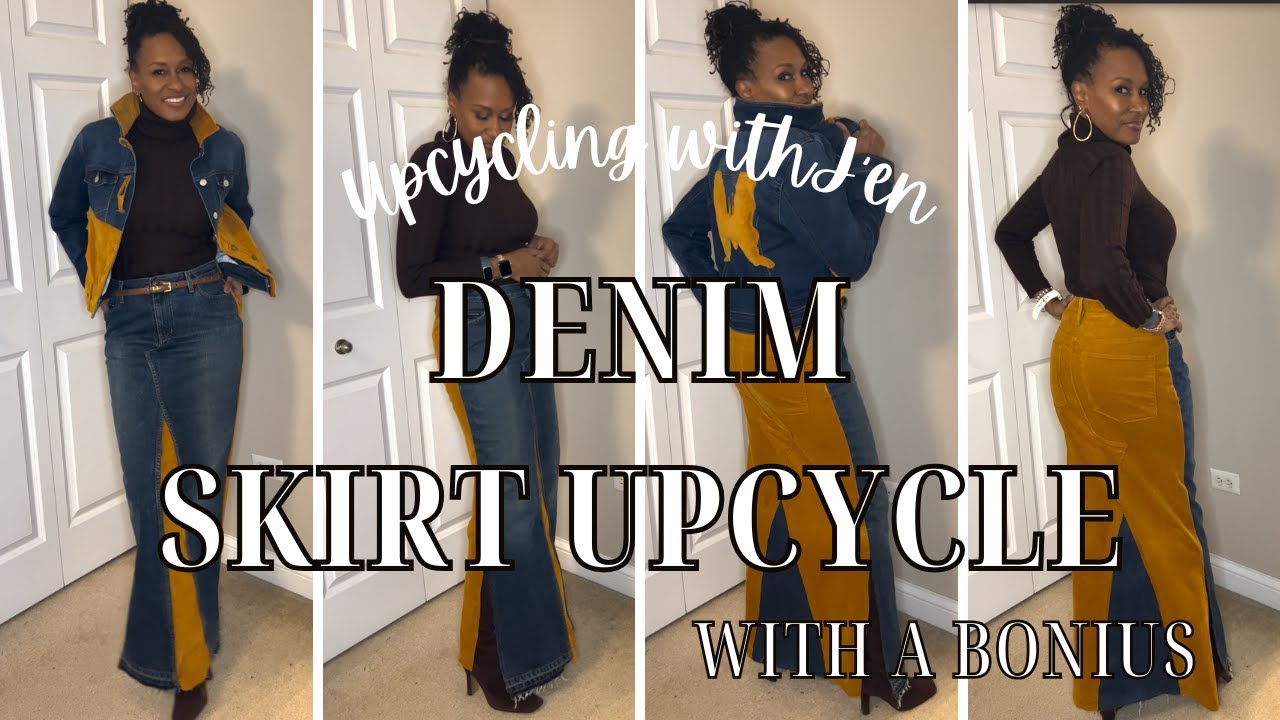 Denim Skirt Upcyle with a Bonus | DIY your jeans into a skirt | Insert a contrasting GODET | Upcycle