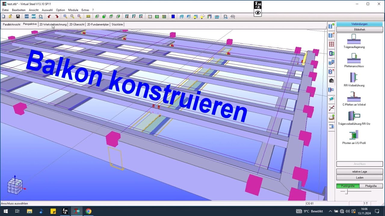 Kleine Balkonkonstruktion mit dem Stahlbau CAD Virtual Steel