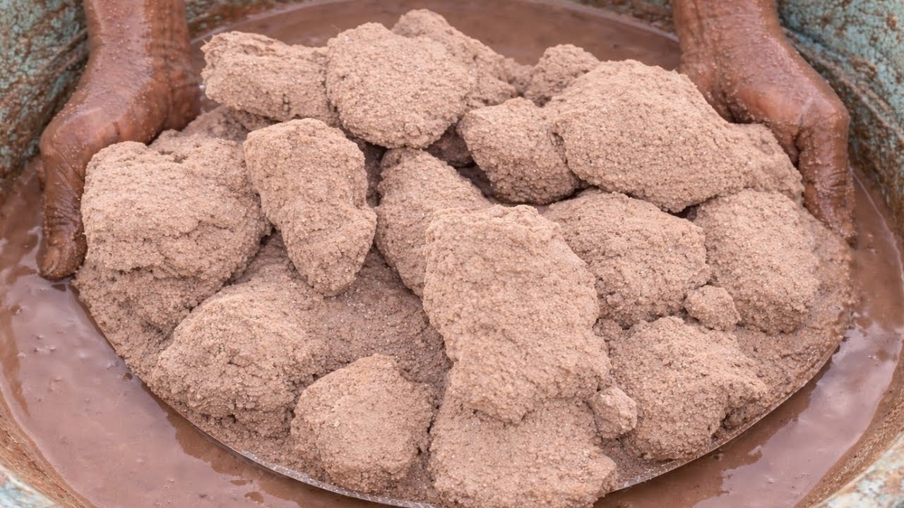 ASMR very soft sand and pure cement silk crunchy paste play dusty dipping crumble in 🌊🥶