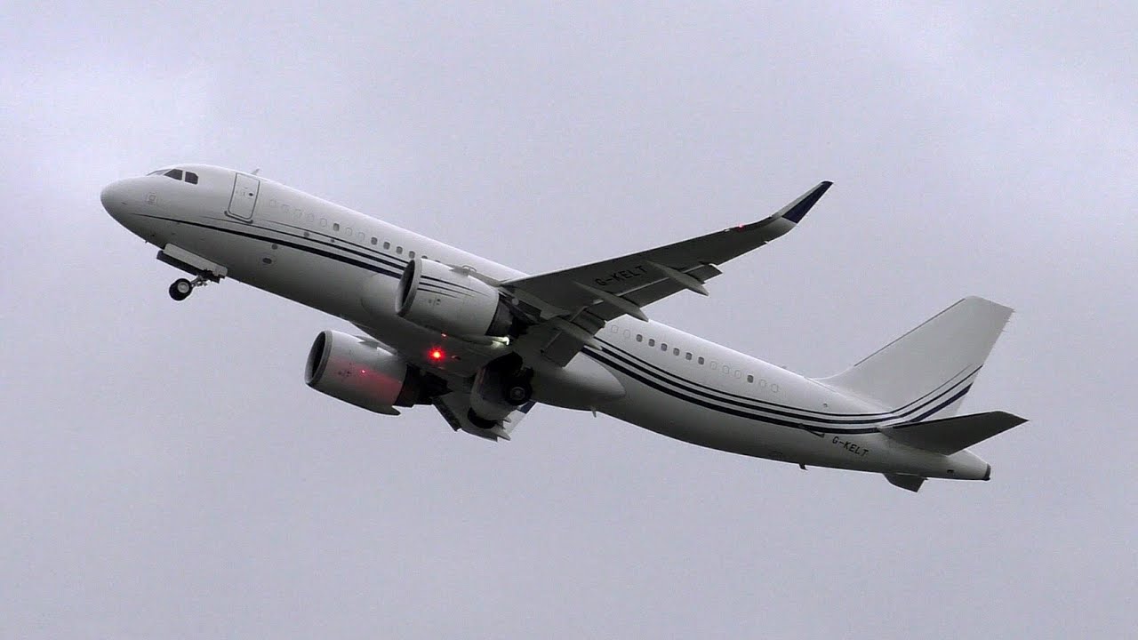 Acropolis Aviation Airbus ACJ320neo G-KELT Leaving Cambridge Airport