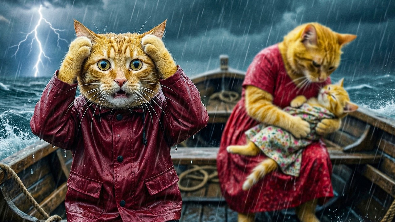 Ginger Kitten&rsquo;s Family and Mama Cat Encounter Trouble at Sea &ndash; Surviving on a Deserted Island 🏝️