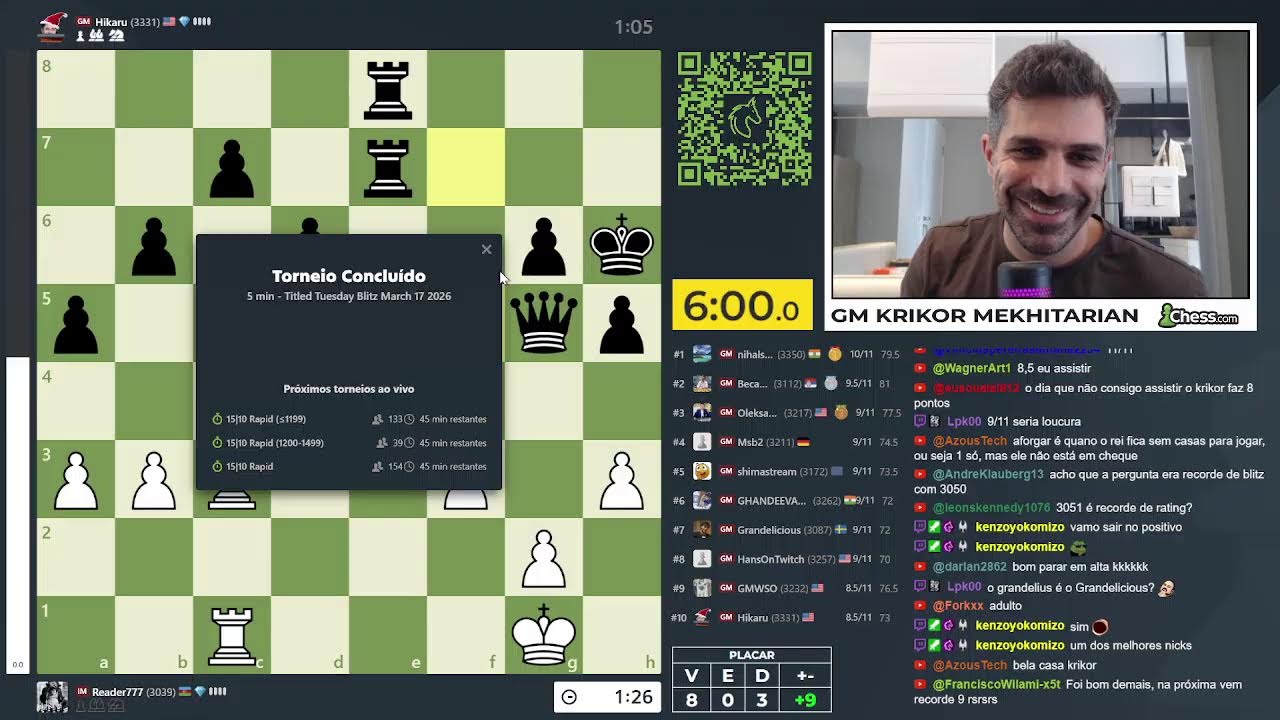 Titled Tuesday (5 minutos) no chess.com (17/03/2026)