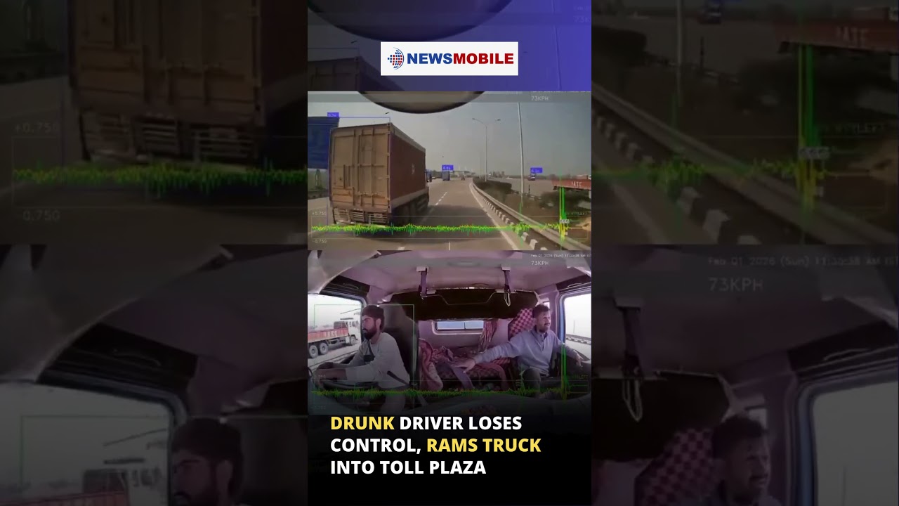 Drunk driver loses control, rams truck into toll