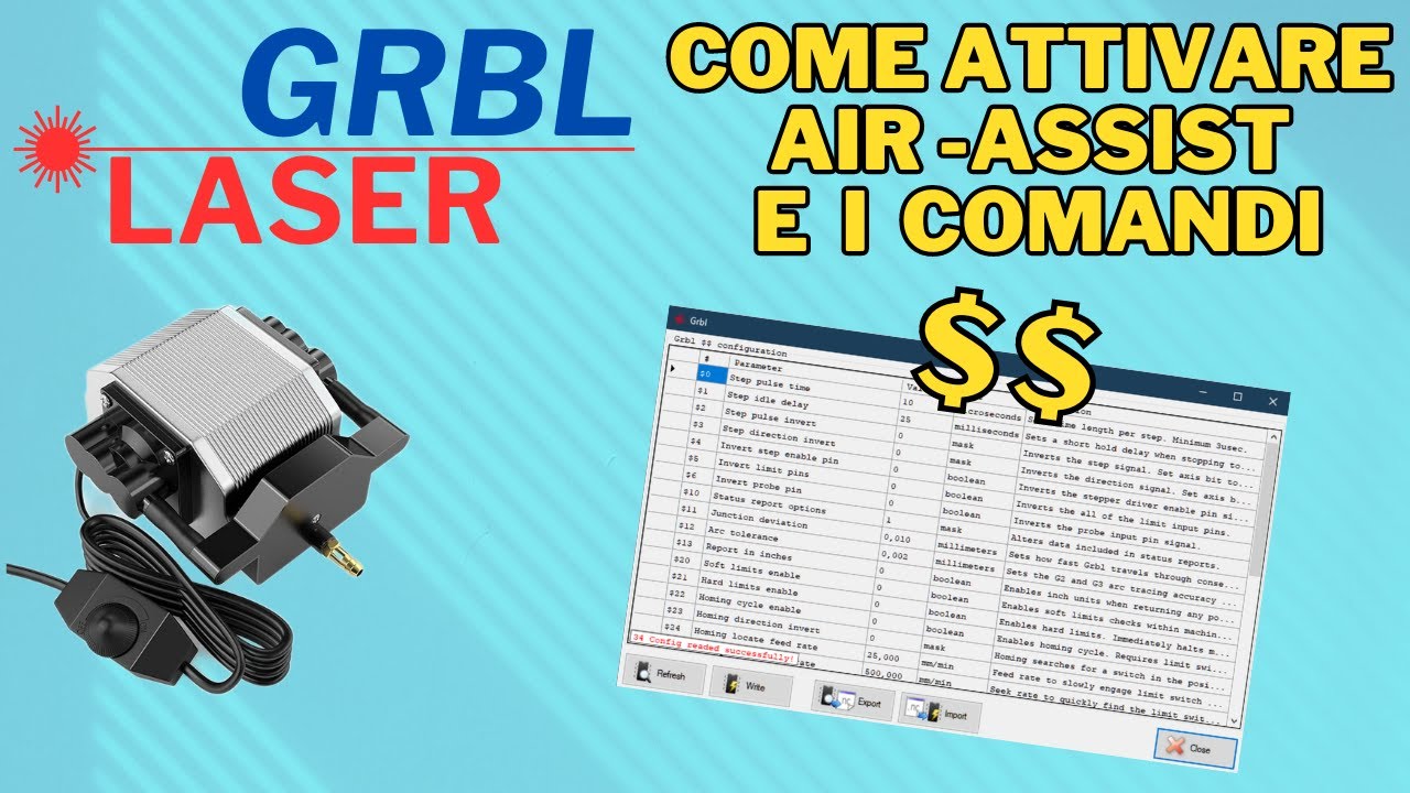 Laser Grbl come abilitare air assist e come funzionano i commandi $$