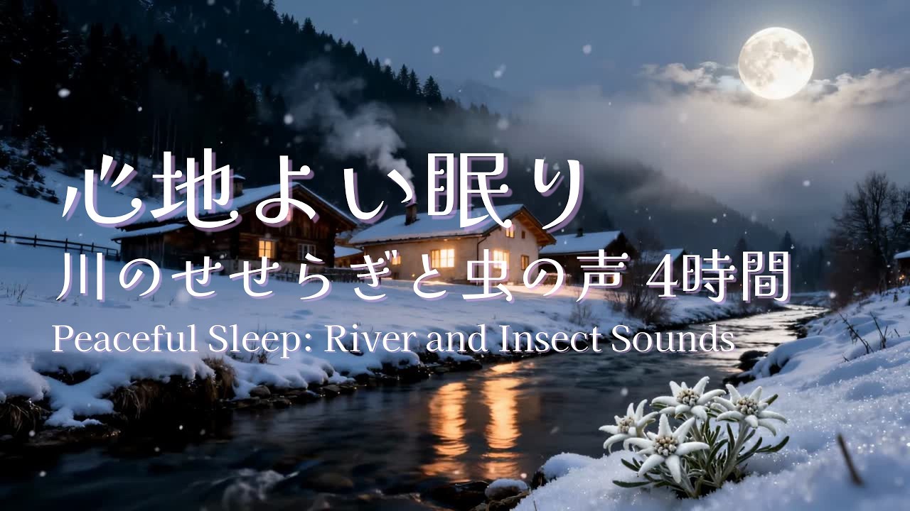 【睡眠用BGM | 4時間】心地よい自然音で深い眠りへ | 川のせせらぎと虫の声 | Peaceful Sleep with River and Cricket Sounds 4h