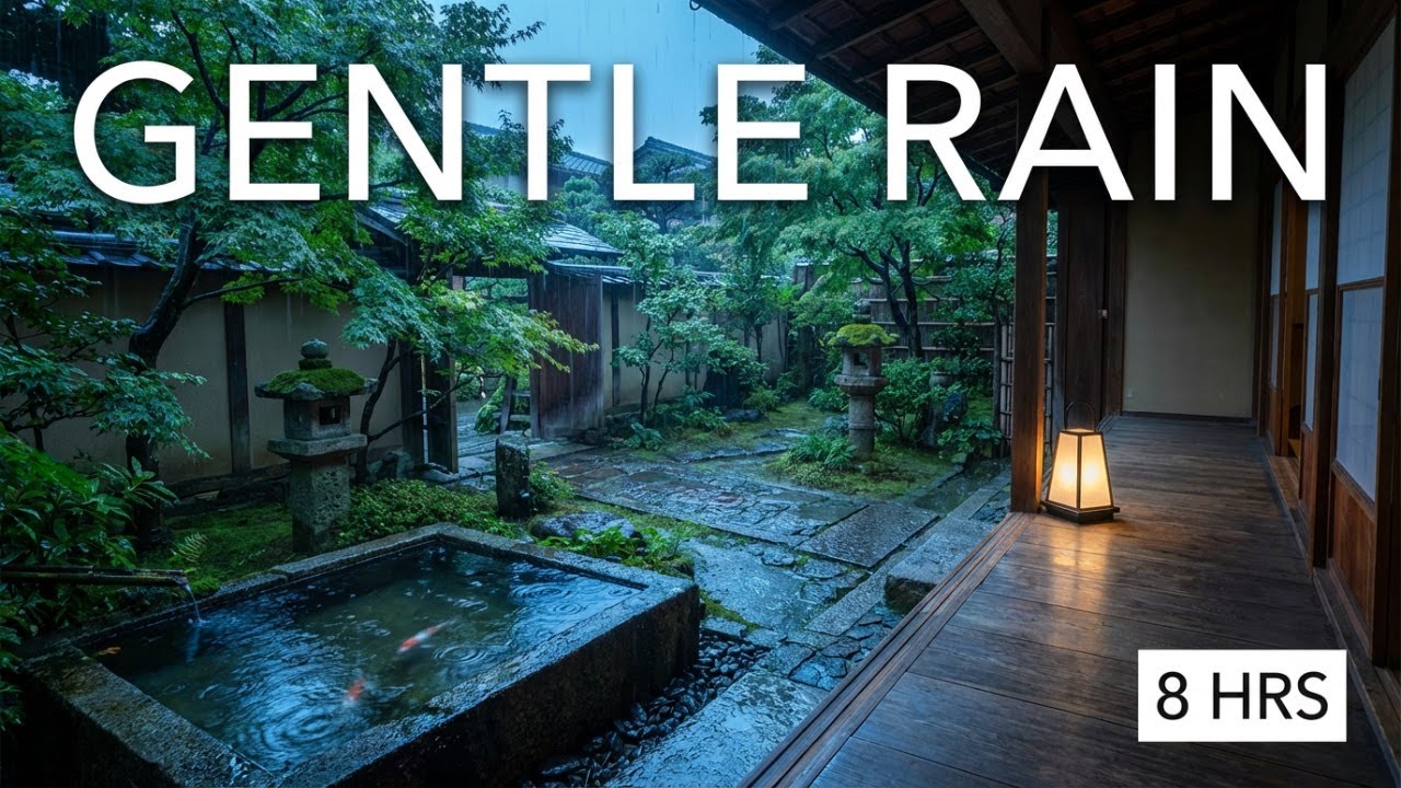 Gentle Rainfall in Japanese Courtyard | 8 Hours No Music