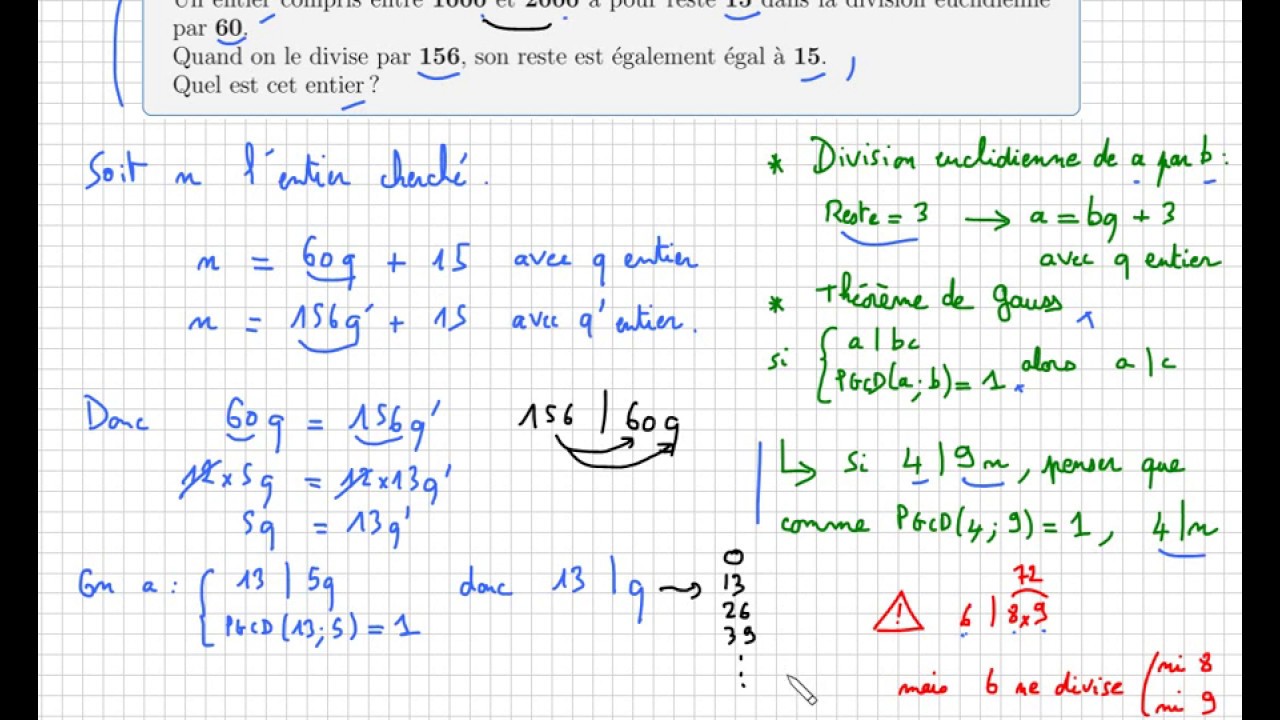 Arithmétique - Savoir utiliser le théorème de Gauss - IMPORTANT - terminale S spécialité