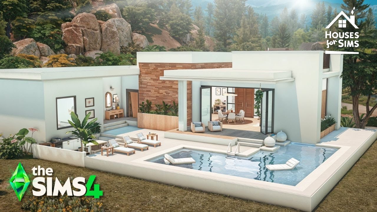I Built a MODERN ONE-STORY HOUSE in Sims 4 - ASMR  Relaxing Speed Build