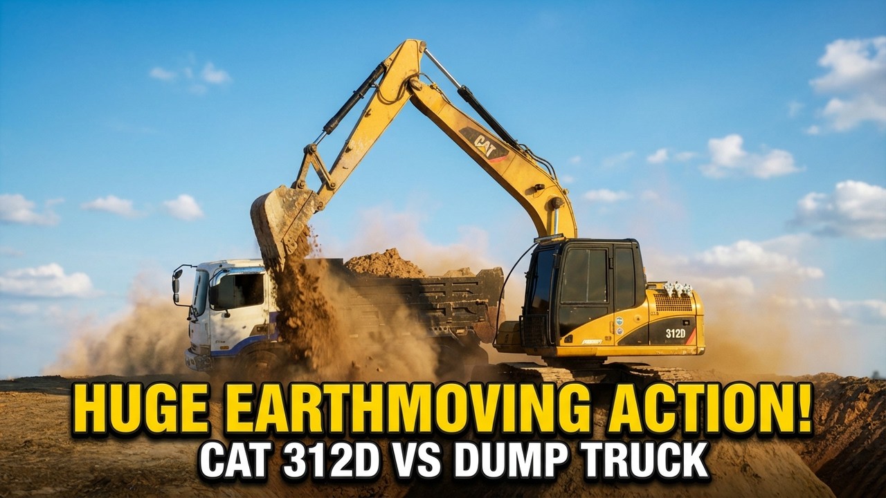 Caterpillar 312D Excavator vs  White Dump Truck - Full Workflow