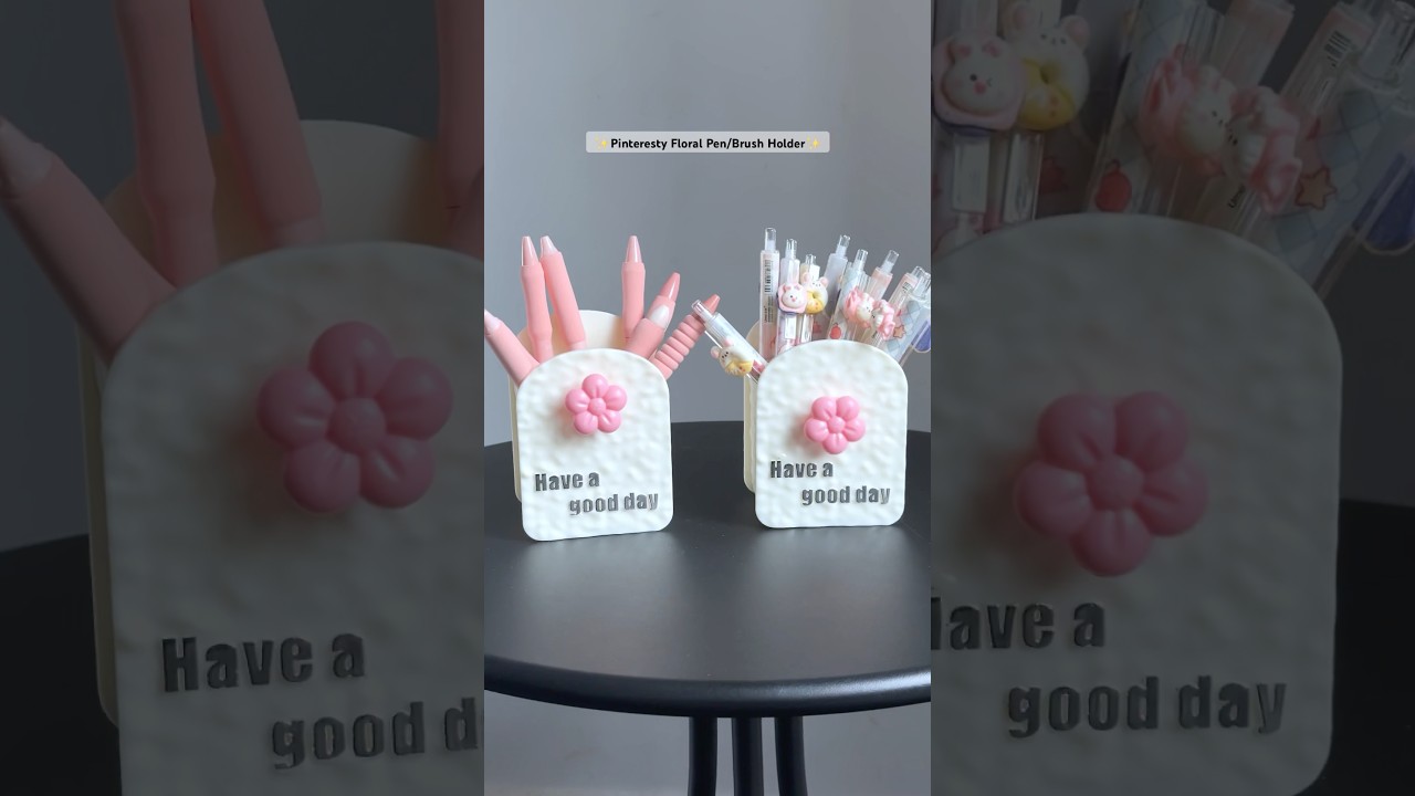 Cutest Deco Pen/Brush Holder Ever 🌷✨🎀#kawaii #stationery #stationary #penholder #floral #penstand