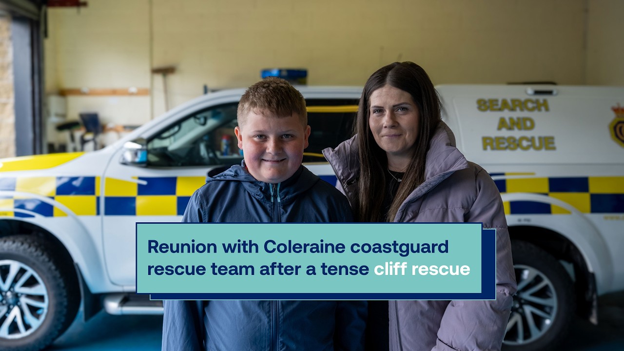 Reunion with Coleraine coastguard rescue team after a tense cliff rescue