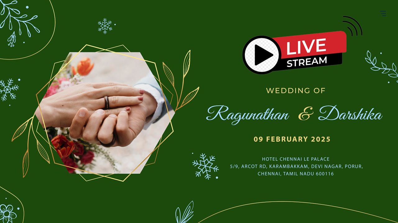 🛑LIVE |  Ragunathan Weds  Darshika | 09 February 2025 | LIVE STREAMING | HOTEL CHENNAI LE PALACE