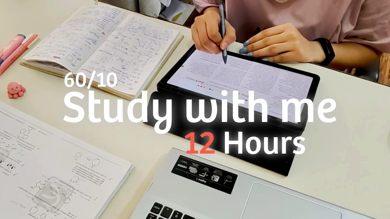 12 Hours study with me LIVE | Rain sound | Pomodoro (60/10) | Deep focus session